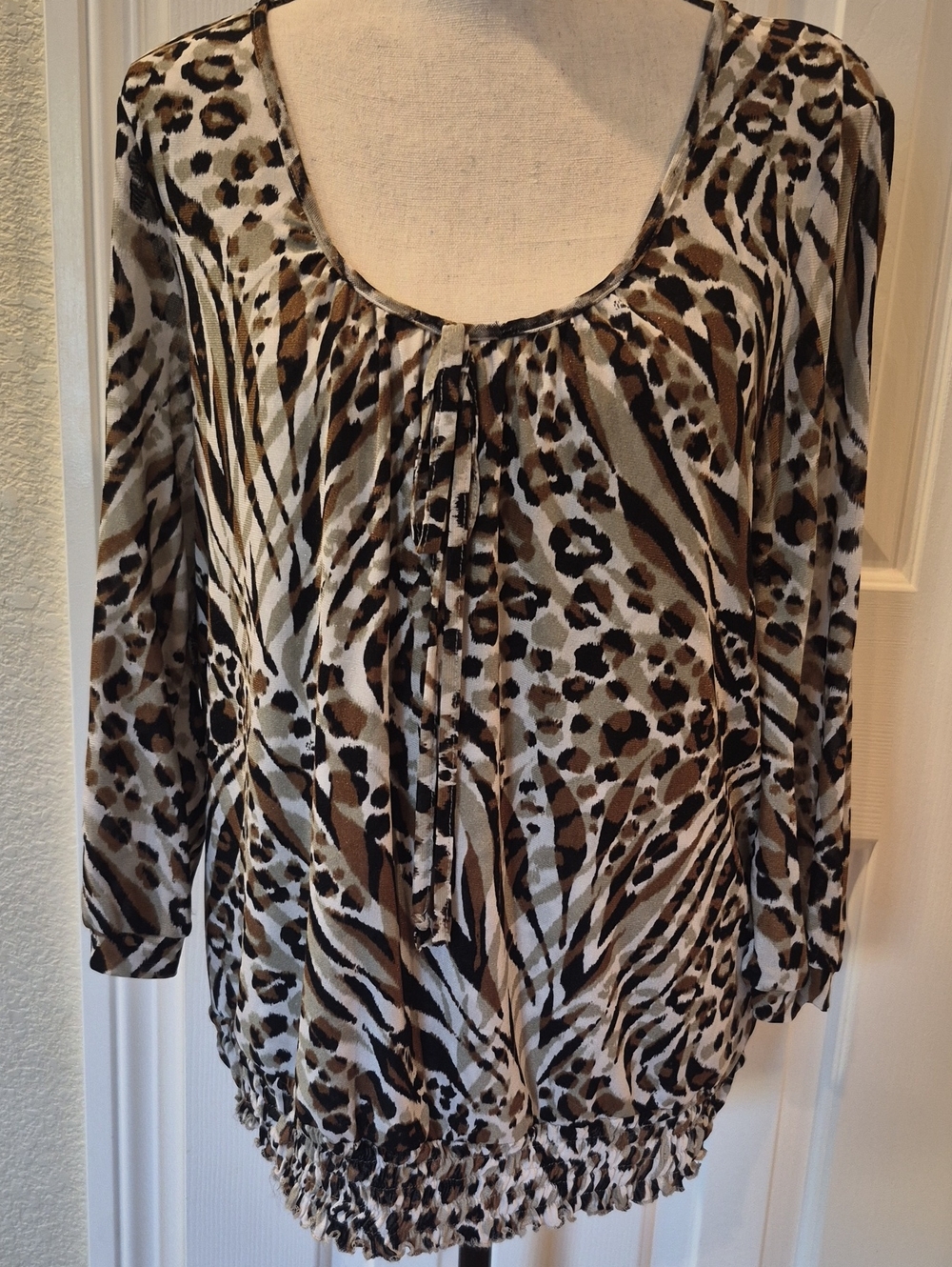 Cable & Gauge Brown and Black Animal-Print Long Sleeve Tunic LRG